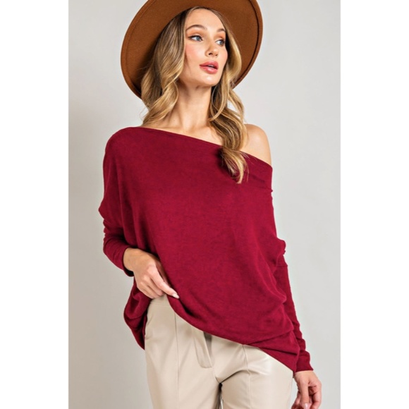 SOLD OUT Ruby Hacci Soft Long Sleeve Off Shoulder Tunic Dolman Knit Top - Picture 2 of 5